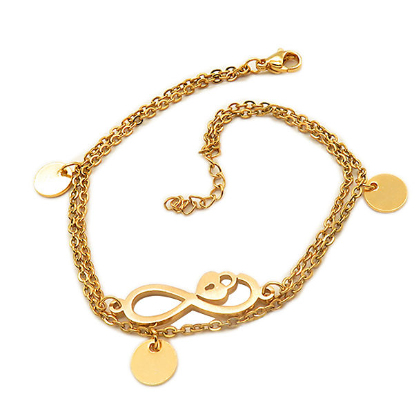Accessoires Armbänder BUNGSA® Bettelarmband Infinity und Herzschloss gold aus Edelstahl Damen Armbänder gold