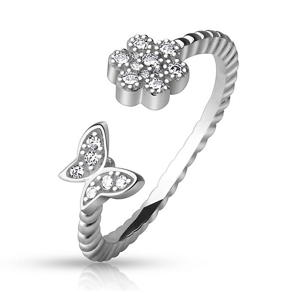 Accessoires Ringe BUNGSA® Zehenring Blume & Schmetterling 925 Silber Damen Ringe silber