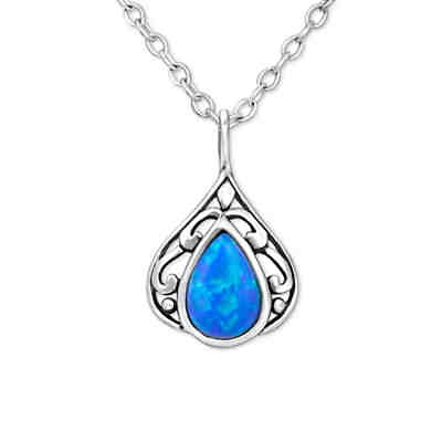 Kette blauer Opalit 925 Silber Damen Halsketten