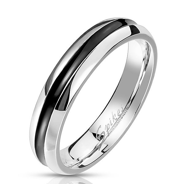 Accessoires Ringe BUNGSA® Ring mit schwarzem Zierstreifen silber aus Edelstahl Unisex Ringe schwarz