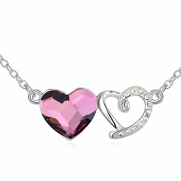 Accessoires Halsketten BUNGSA® Kette Herz an Herz Silber aus Messing für Damen Halsketten silber