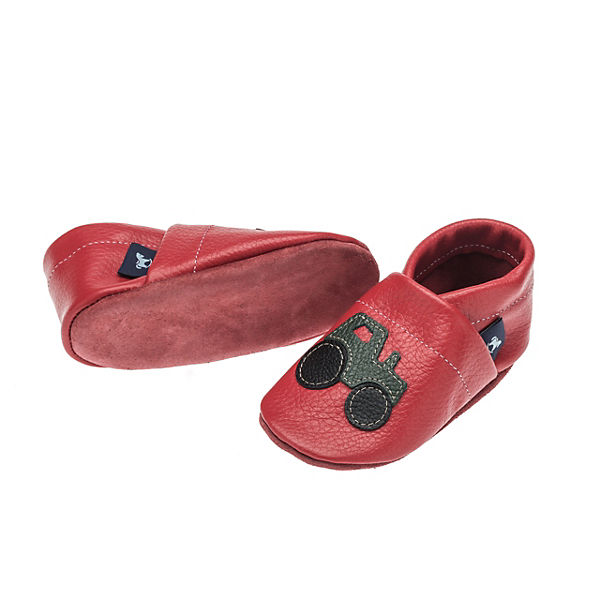 Schuhe Geschlossene Hausschuhe Pantau® Lederpuschen / Hausschuhe / Slipper mit Traktor Hausschuhe rot