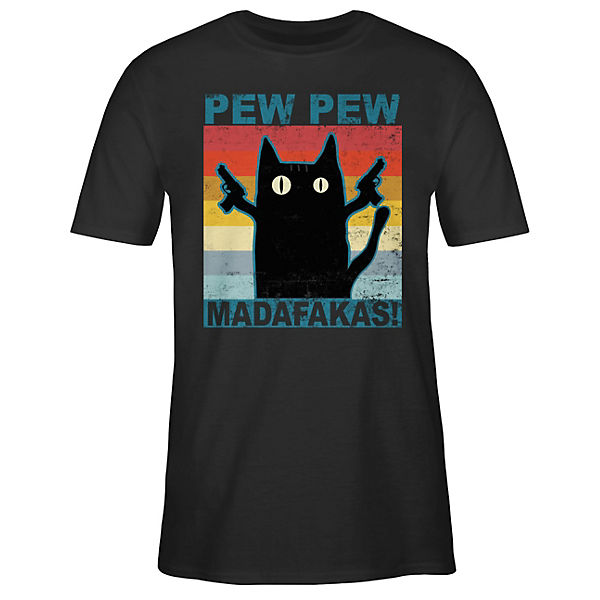 Sprüche Statement mit Spruch - Herren T-Shirt - Pew Pew Madafakas Katze Vintage - T-Shirts