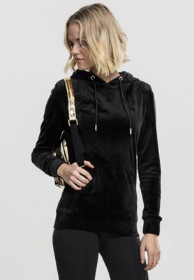 Urban Classics Ladies Velvet Hoody Kapuzenpullover schwarz