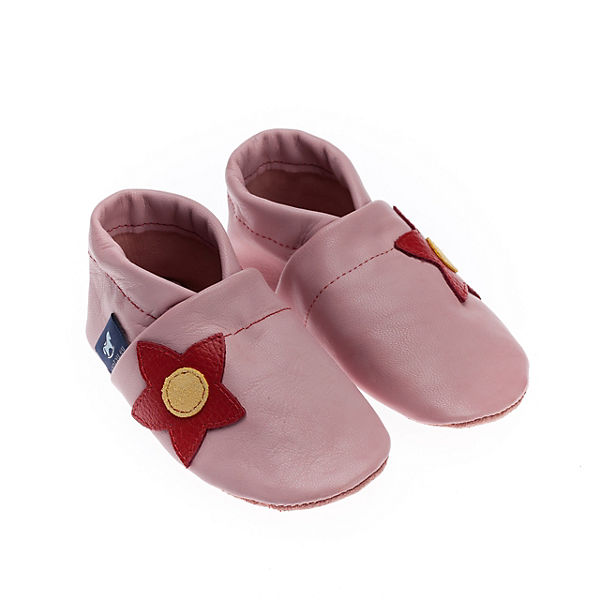 Schuhe Geschlossene Hausschuhe Pantau® Lederpuschen / Hausschuhe / Slipper mit Blume Hausschuhe rosa/rot