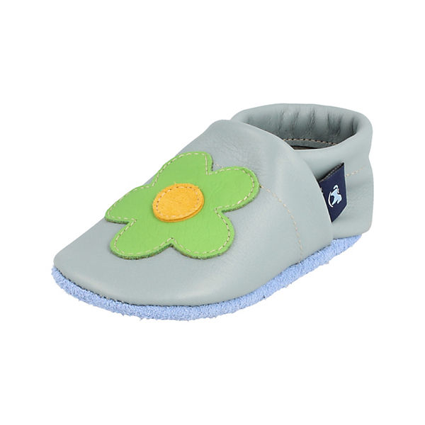 Schuhe Geschlossene Hausschuhe Pantau® Lederpuschen / Hausschuhe / Slipper mit Blume Hausschuhe hellblau/grün