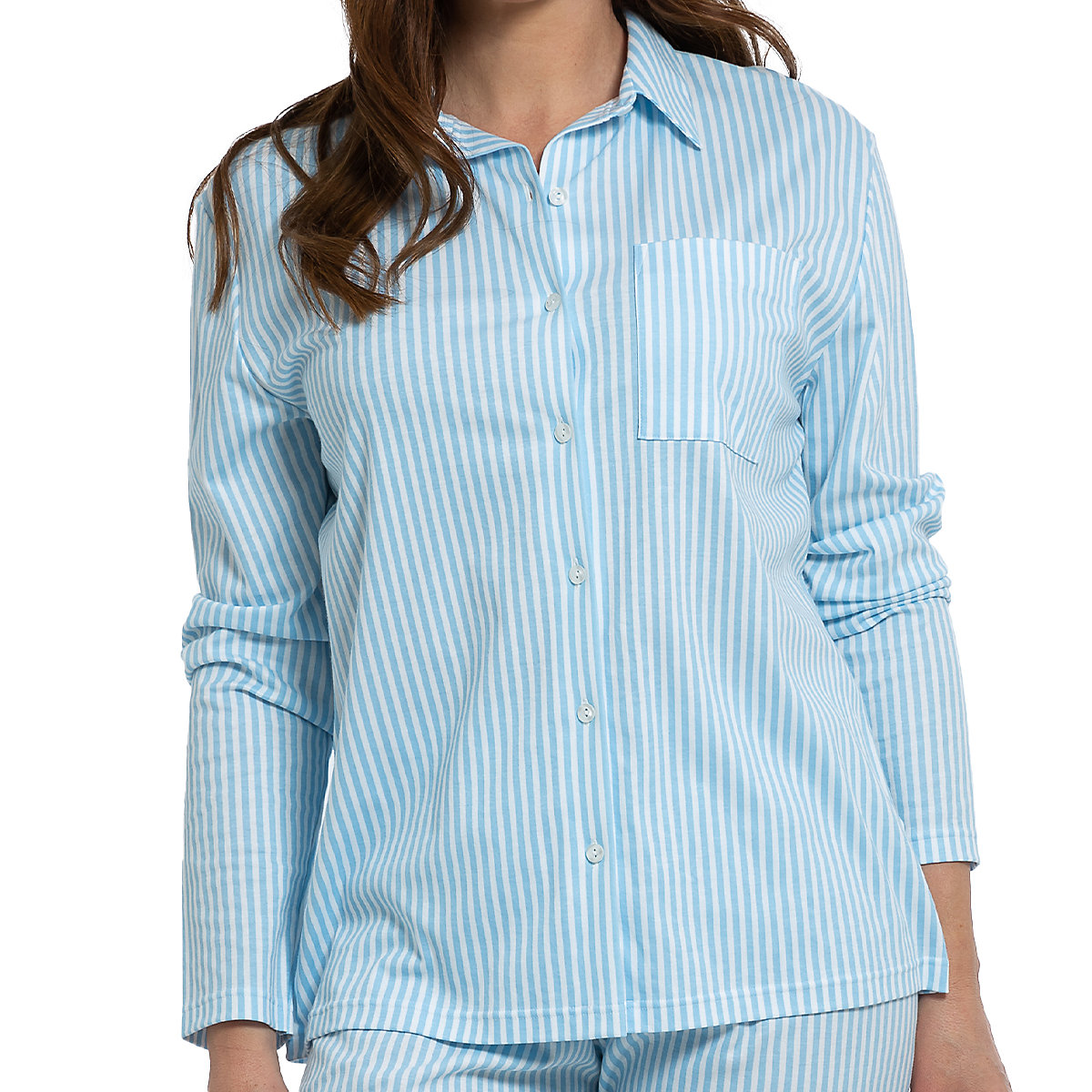 Mey Pyjama Shirt langarm GOTS Sleepsation Nachthemden blau