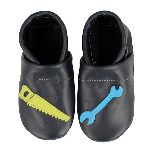 Schuhe Geschlossene Hausschuhe Pantau® Lederpuschen / Hausschuhe / Slipper mit Werkzeug Hausschuhe blau