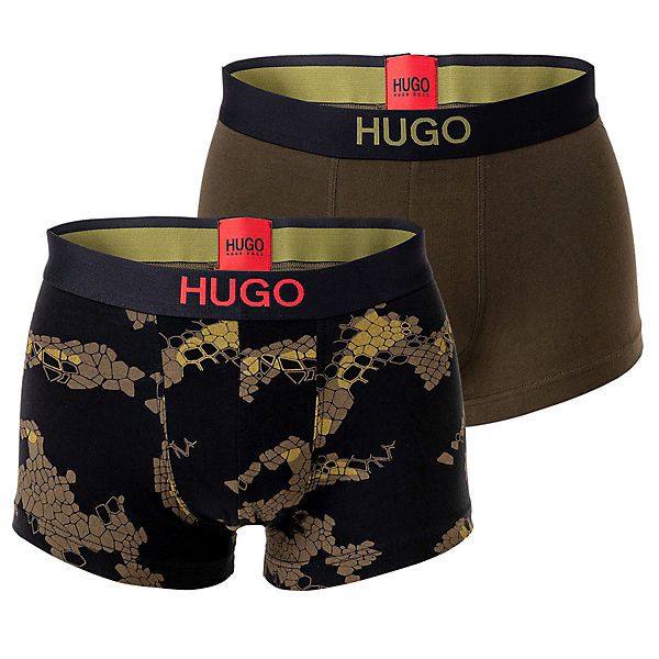 Bekleidung Boxershorts HUGO Herren Boxer Shorts 2er Pack - Trunks Logobund Cotton Stretch Muster Boxershorts grün
