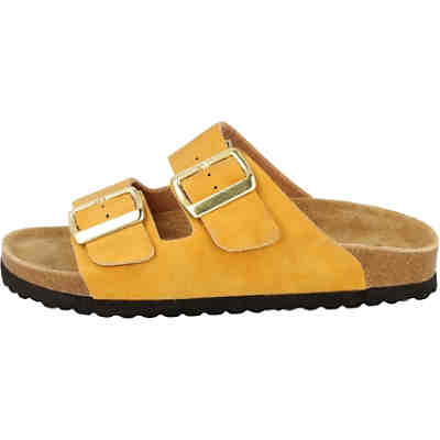 Damen Schuhe 274-823 Riemen Pantolette Hausschuhe Lederfußbett Gelb Clogs