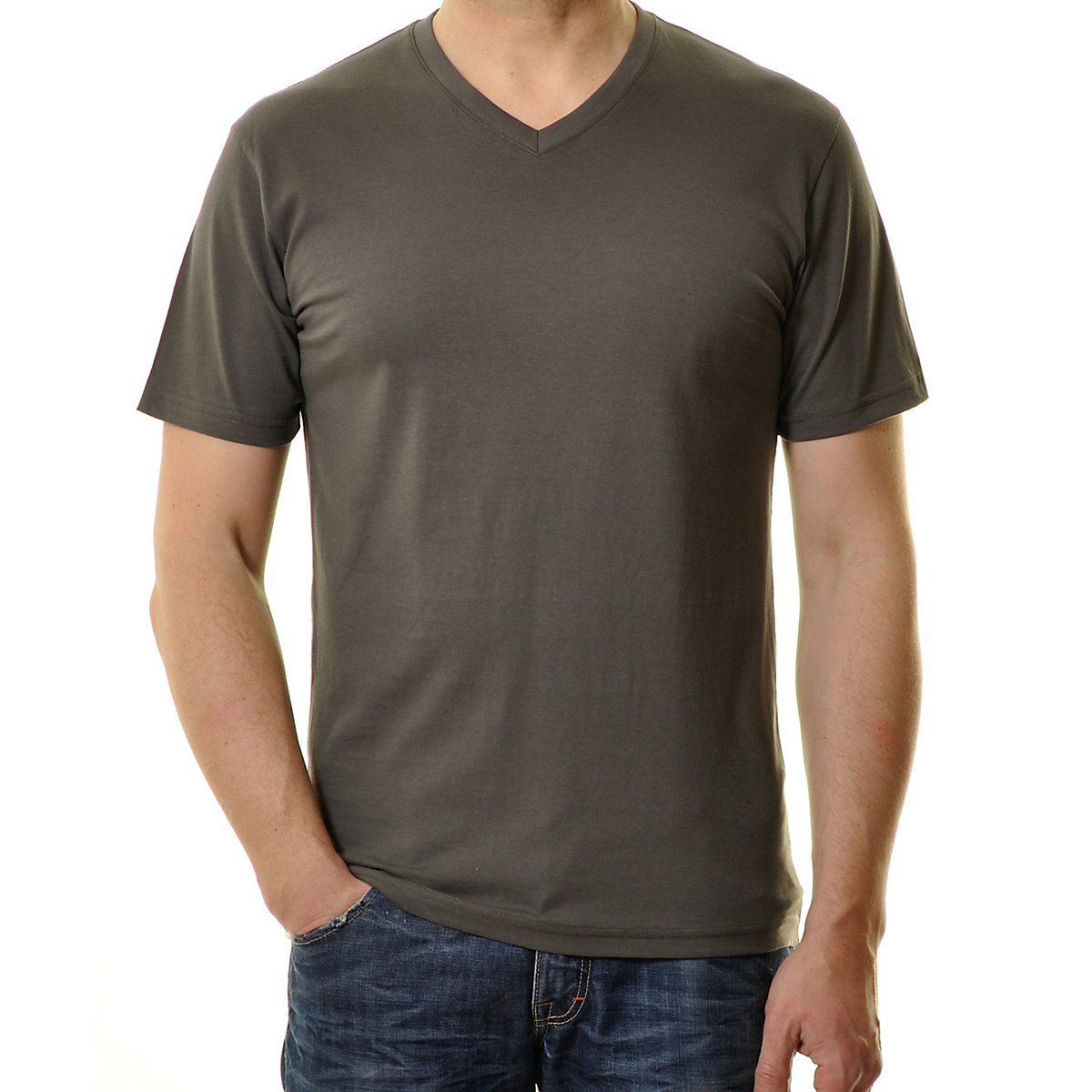 RAGMAN T-Shirt V-Ausschnitt Single-Pack T-Shirts grau