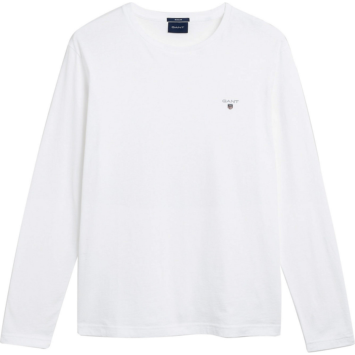GANT Herren Langarm T-Shirt ORIGINAL LS Rundhals Baumwolle Logo Stickerei T-Shirts weiß