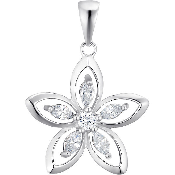 Motivanhänger für Damen, 925 Sterling Silber Zirkonia (synth.) | Blume Kettenanhänger