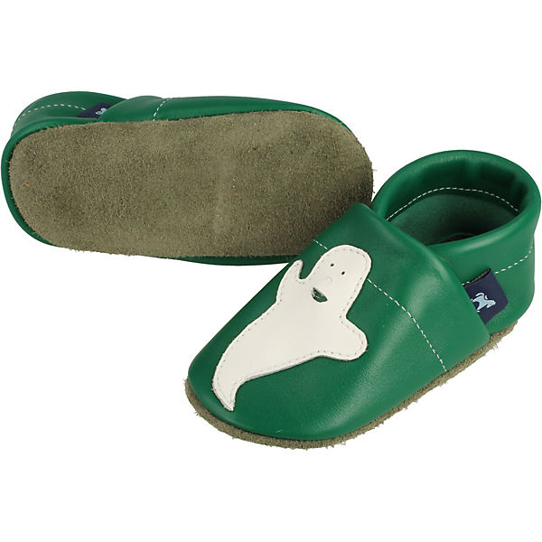 Schuhe Geschlossene Hausschuhe Pantau® Lederpuschen / Hausschuhe / Slipper mit Gespenst / Geist Hausschuhe grün/weiß
