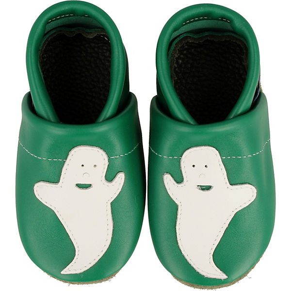 Schuhe Geschlossene Hausschuhe Pantau® Lederpuschen / Hausschuhe / Slipper mit Gespenst / Geist Hausschuhe grün/weiß