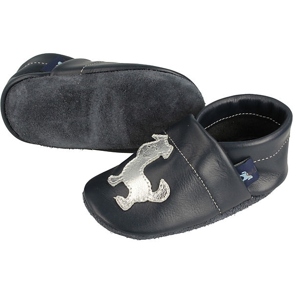 Schuhe  Pantau® Krabbelschuhe / Lederpuschen / Hausschuhe mit Hund Krabbelschuhe blau/silber