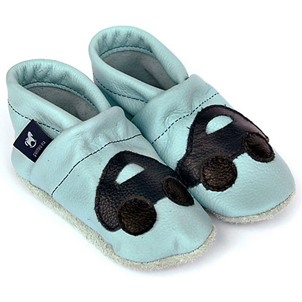Schuhe Geschlossene Hausschuhe Pantau® Lederpuschen / Hausschuhe / Slipper mit Auto Hausschuhe hellblau