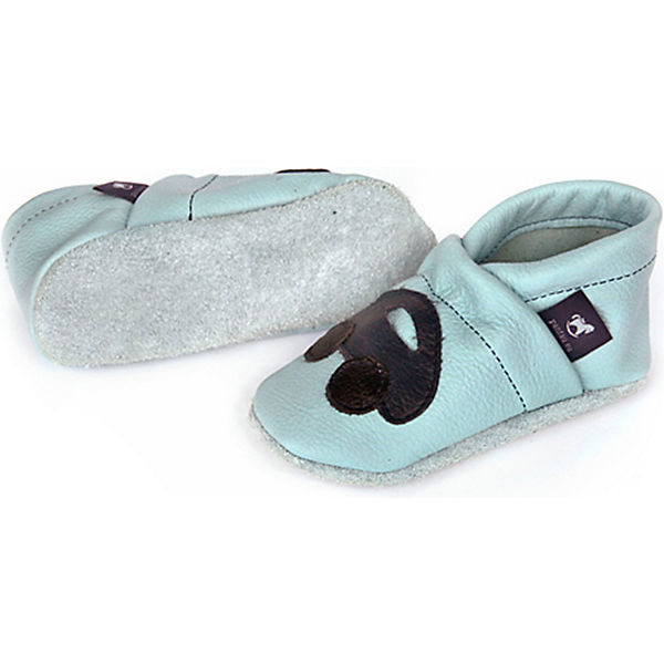 Schuhe Geschlossene Hausschuhe Pantau® Lederpuschen / Hausschuhe / Slipper mit Auto Hausschuhe hellblau