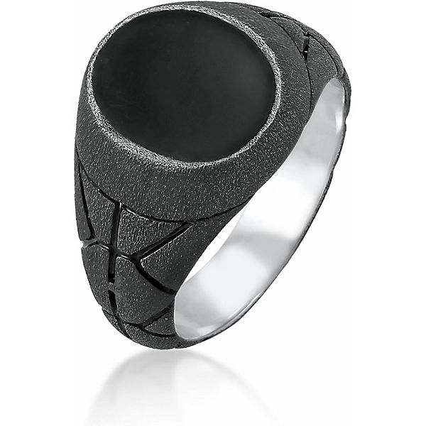 Accessoires Ringe Kuzzoi Kuzzoi Ring Basic Herren Siegelring Oval Emaille 925Er Silber Ringe schwarz