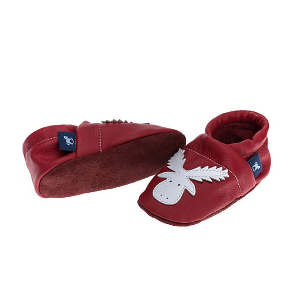 Schuhe  Pantau® Krabbelschuhe / Lederpuschen / Hausschuhe mit Elch Krabbelschuhe rot/weiß