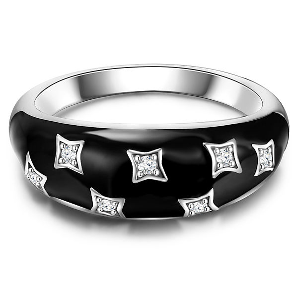 Ring Sterling Silber Zirkonia weiß Emaille schwarz Ringe