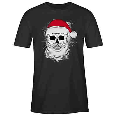 Weihnachten & Silvester Geschenke Party Deko - Herren T-Shirt - Totenkopf mit Weihnachtsmütze und Bart - T-Shirts