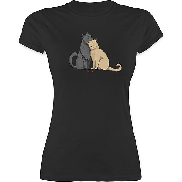 Katzenbesitzer Geschenk Katze - Damen T-Shirt - kuschelnde Katzen - T-Shirts