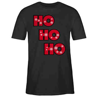 Weihnachten & Silvester Geschenke Party Deko - Herren T-Shirt - Ho Ho Ho mit Schneeflocken - rot/schwarz - T-Shirts