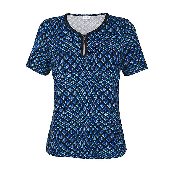 Shirt Reißverschluss,Paspel kurzarm grafisch Leicht tailliert blickdicht Viskose,Kunstfaser T-Shirts