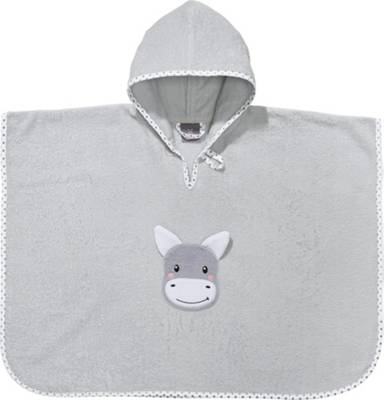 Erwin Müller Kinder-Poncho mit Kapuze Frottier hellgrau