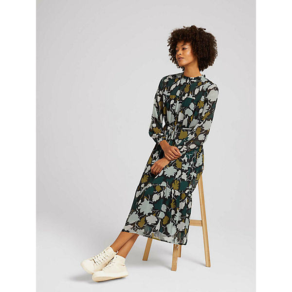 Bekleidung Freizeitkleider TOM TAILOR Kleider & Jumpsuits Gemustertes Midi Blusenkleid mit recyceltem Polyester Jerseykleider sc