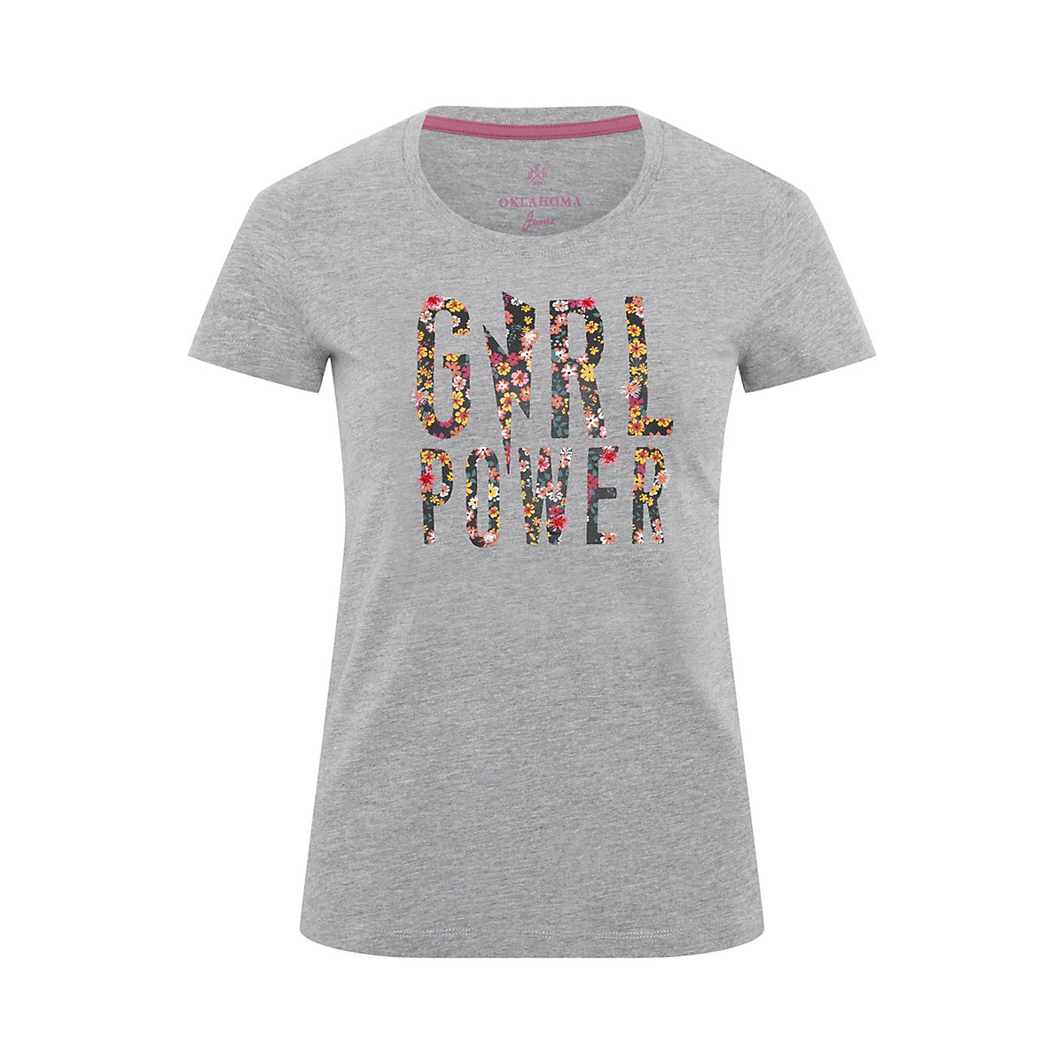 OKLAHOMA Jeans T-Shirt mit Girl Power Print T-Shirts grau