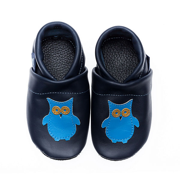 Schuhe Geschlossene Hausschuhe Pantau® Lederpuschen / Hausschuhe / Slipper mit Eule Hausschuhe blau/türkis