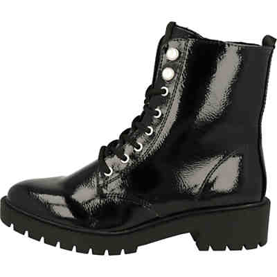 Damen Schuhe Biker Boots Stiefel 252-555 Perlen Lack Schwarz Klassische Stiefel