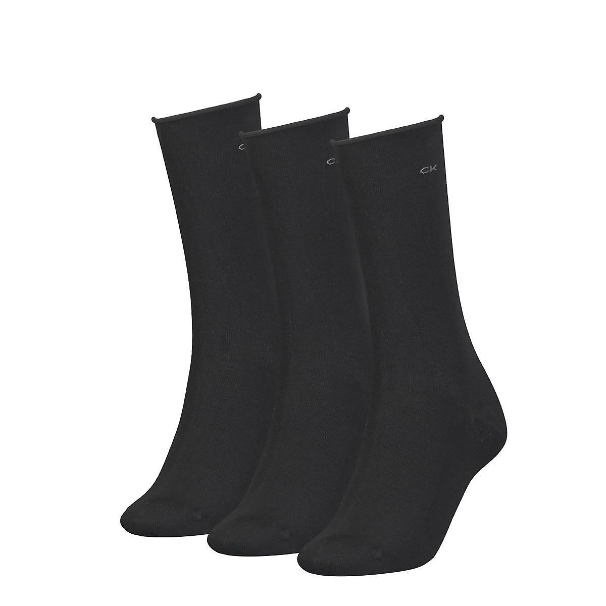 Calvin Klein Damen Socken 3er Pack Roll-Saum Kurzsocken One Size Socken schwarz