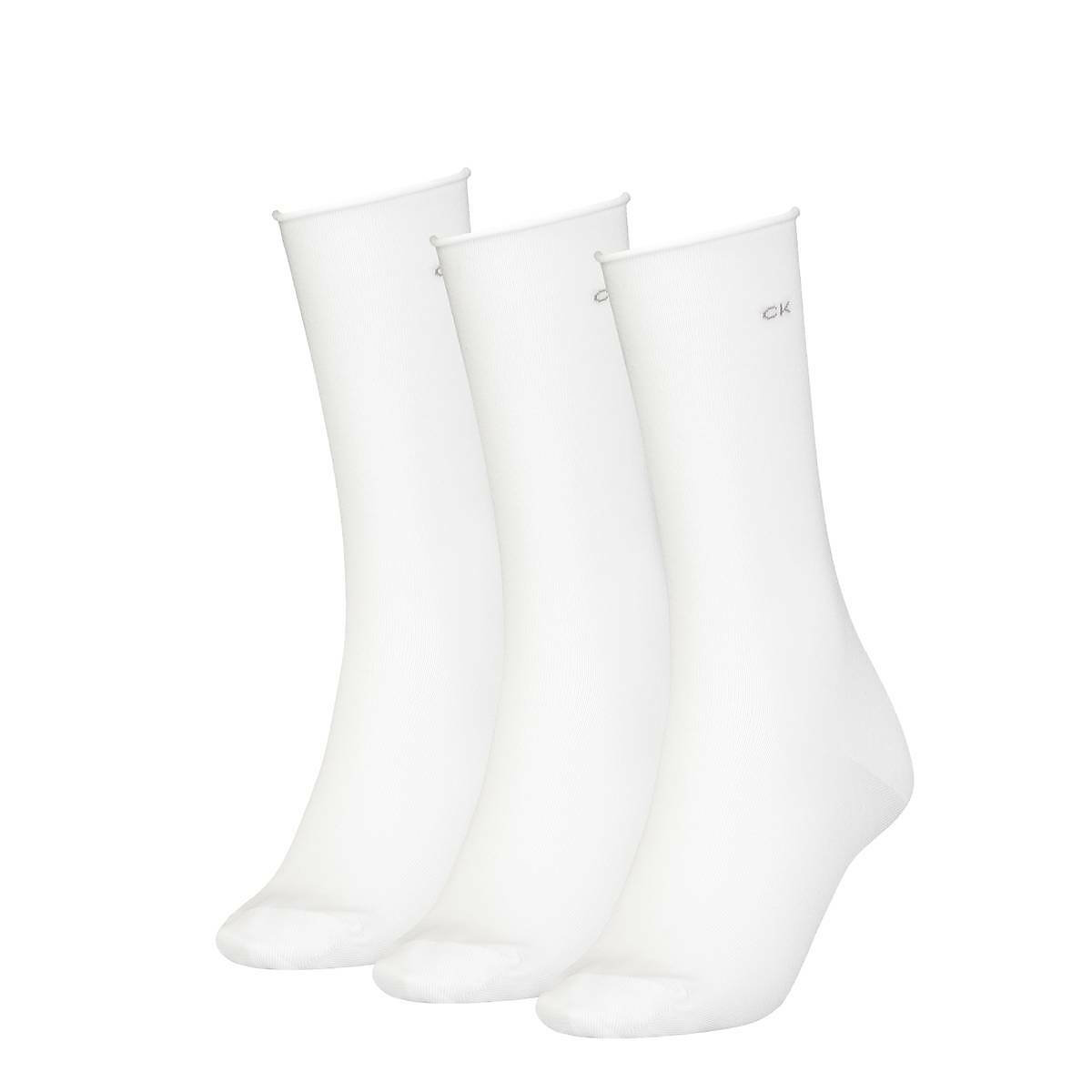 Calvin Klein Damen Socken 3er Pack Roll-Saum Kurzsocken One Size Socken weiß
