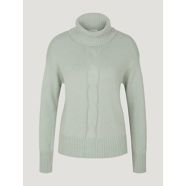 Bekleidung Pullover TOM TAILOR Pullover & Strickjacken Rollkragenpullover mit Zopfmuster Pullover grün/beige