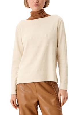 s.Oliver Langarmshirt mit Jacquardstruktur T-Shirts beige