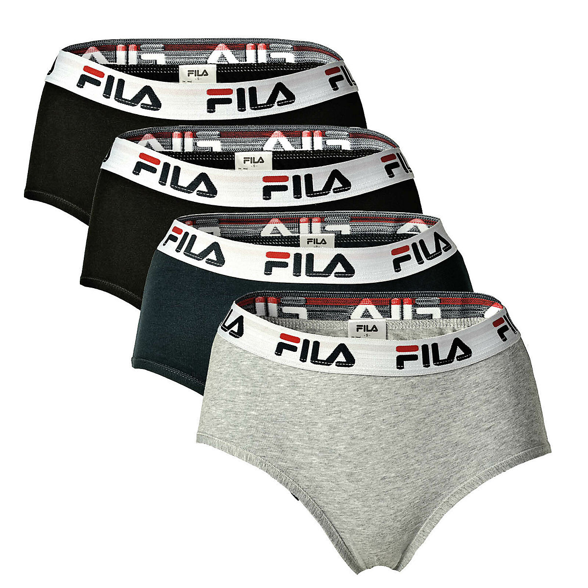 FILA Damen Hipster 4er Pack Slip Logo-Bund Cotton Stretch einfarbig Panties mehrfarbig