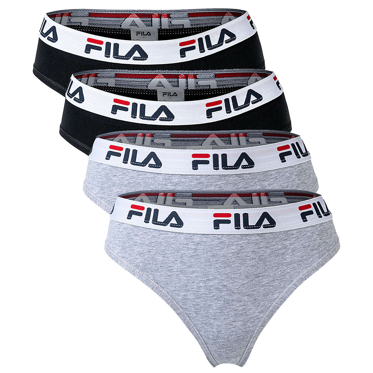 FILA Damen Slip 4er Pack Briefs Logo-Bund Cotton Stretch einfarbig Slips schwarz/grau