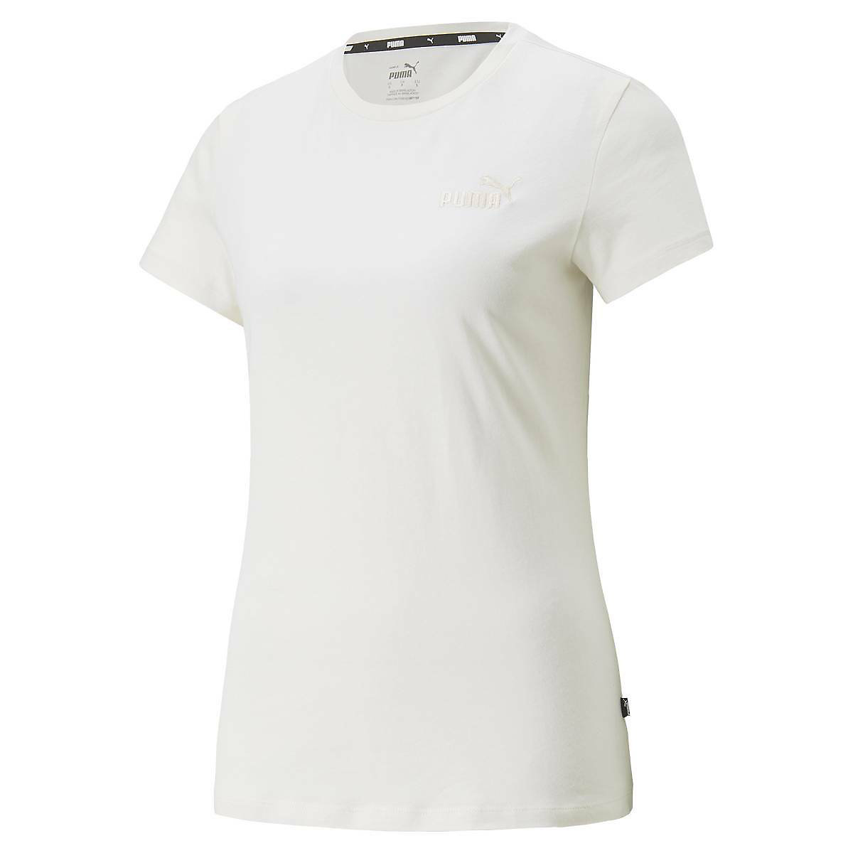 PUMA Damen T-Shirt ESS+ Embroidery Tee Rundhals Kurzarm uni T-Shirts weiß