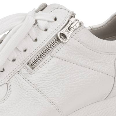 vitaform Plateau Sneaker Damen Leder mit Keilabsatz Sportschuhe für Damen Sneaker mit seitlichem Reißverschluss Frauen Turnschuhe mit austauschbarem Komfortfußbett Damen Sneakers Hirschleder Shiny metallicweiß