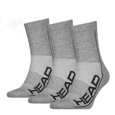 HEAD Unisex Crew Socken 3er Pack Sportsocken Mesh-Einsatz Logo einfarbig Sportsocken grau