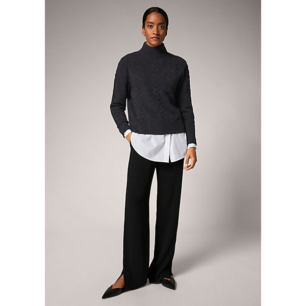 Bekleidung Pullover comma Wollmix-Pulli mit Zopfmuster Pullover grau Bekleidung Pullover comma Wollmix-Pulli mit Zopfmuster Pullover grau