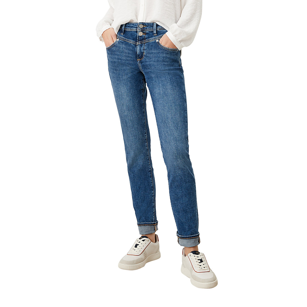 s.Oliver Slim: Jeans mit Sattelbund Jeanshosen blau