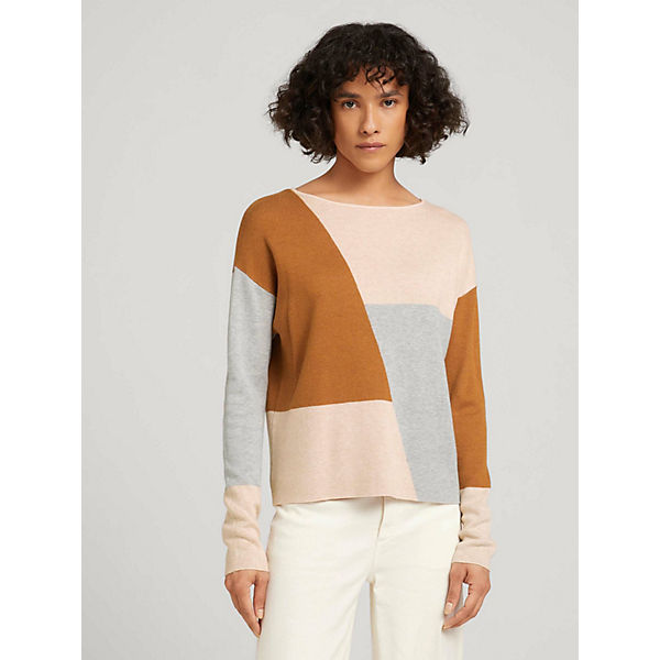 Bekleidung Pullover TOM TAILOR Pullover & Strickjacken Pullover im Color Blocking Pullover braun