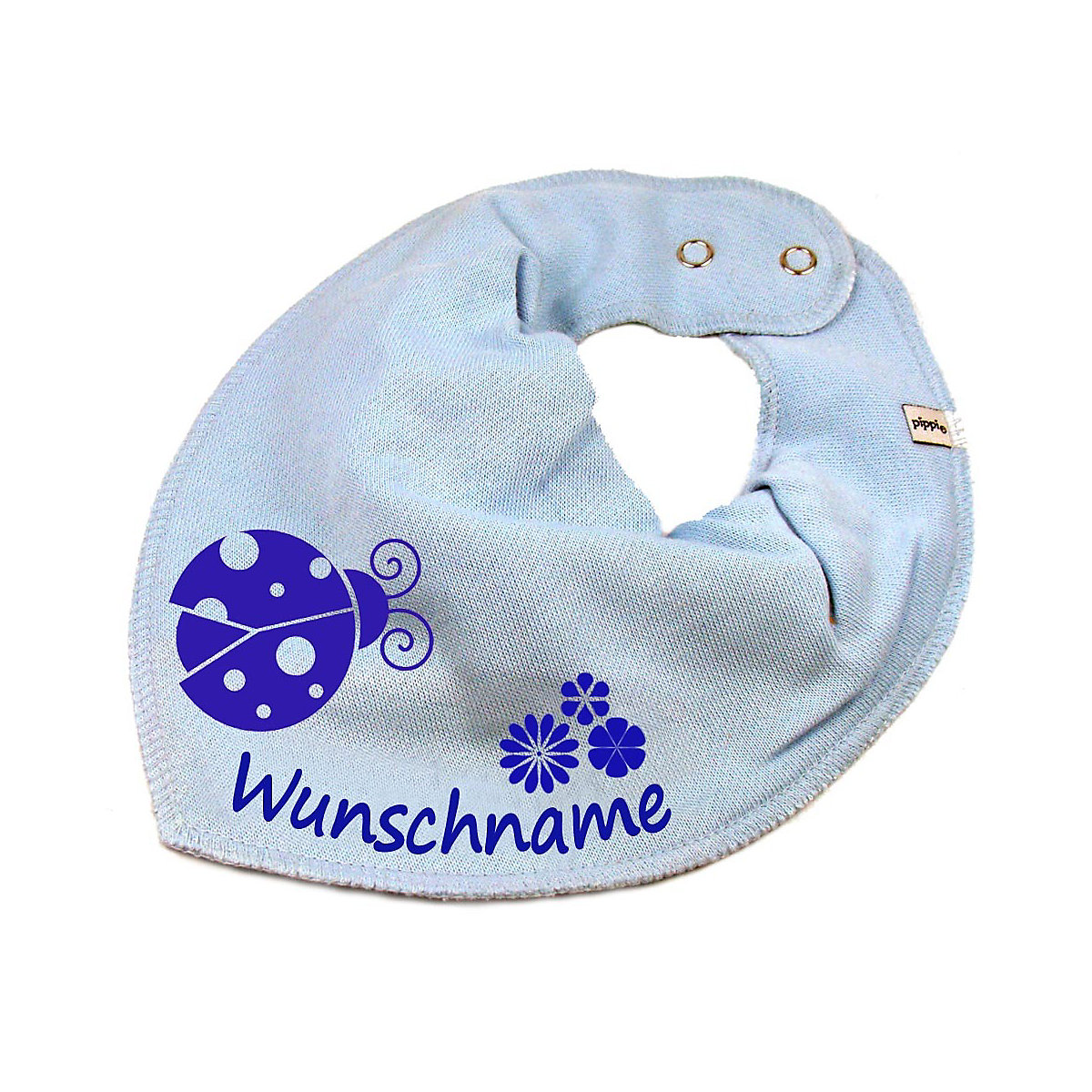 elefantasie Halstuch Marienkäfer personalisiert mit Namen hellblau