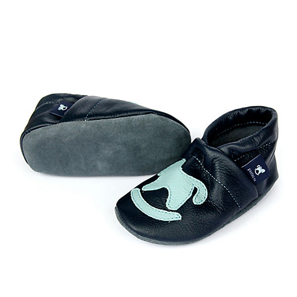 Schuhe Geschlossene Hausschuhe Pantau® Lederpuschen / Hausschuhe / Slipper mit Schaukelpferd Hausschuhe blau/türkis