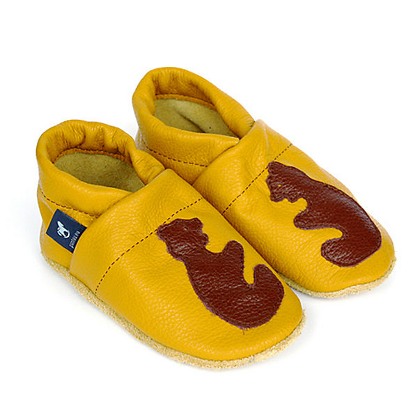 Schuhe  Pantau® Krabbelschuhe / Lederpuschen / Hausschuhe mit Bär Krabbelschuhe gelb