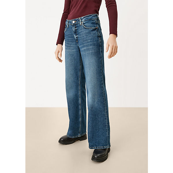 Bekleidung Stoffhosen QS by s.Oliver Slim: Wide leg-Jeans Stoffhosen blau Bekleidung Stoffhosen QS by s.Oliver Slim: Wide leg-Jeans Stoffhosen blau